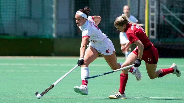 v li Antonia Landgrebe TSVMH, 16 , Lilli Lang NHTC, 71 , duel, duel, tackle, tackling, dynamics, action, action, 07 06 2026, Mannheim Germany , Hockey, 2 Bundesliga, Group South, Women, TSV Mannheim Nürnberger HTC xozx
