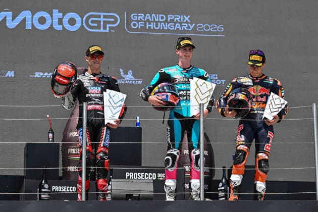 MOTO - MOTO 3 - HUNGARY GRAND PRIX 2026 Podium QUILES Maximo (spa), CFMoto Aspar Team, KTM RC250GP, portrait ALMANSA David (spa), Liqui Moly Dynavolt Intact GP, KTM RC250GP, portrait CARPE Ãlvaro (spa), Red Bull KTM Ajo, KTM RC250GP, portrait during the 2026 Moto3 Grand Prix of Hungary , on Balaton Park circuit, from June 5 to 7, in Hungary - Balaton ParkHungary Copyright: xGIGIxSOLDANOx