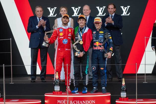 Rainier III, Albert II, Grimaldis, Charlene of Monaco, Podium,Andrea Kimi Antonelli 12, Mercedes AMG Petronas F1 Team, Isack Hadjar 6, Oracle Red Bull Racing, Lewis Hamilton 44, Scuderia Ferrari HP, Toto Wolff, Team Principal Mercedes AMG Petronas Formula One Team, Race Day, Monaco Grand Prix, Motorsport, Men, Formula 1, 07 06 2026 Monte Carlo Monaco MCO Copyright: xkolbert-press MartinxWdziecznyx