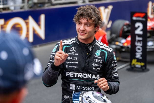 MCO, Louis Vuitton Grand Prix of Monaco, race, Formula 1 World Championship season 2026 07 06 2026, Monte Carlo, Monte Carlo, MCO, Louis Vuitton Grand Prix of Monaco, race, Formula 1 World Championship season 2026, pictured Andrea Kimi Antonelli Mercedes AMG Petronas F1 Team, Italy, 12 celebrates victory at Parc Ferme, nordphotoxGmbHx xMemmler nph00005
