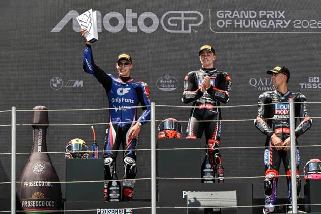 MOTO - MOTO 2 - HUNGARY GRAND PRIX 2026 Podium GONZALEZ Manuel (spa), Liqui Moly Dynavolt Intact GP, Kalex Moto2, portrait SALAC Filip (cze), OnlyFans American Racing Team, Kalex Moto2, portrait AGIUS Senna (aus), Liqui Moly Dynavolt Intact GP, Kalex Moto2, portrait during the 2026 Moto2 Grand Prix of Hungary , on Balaton Park circuit, from June 5 to 7, in Hungary - Balaton ParkHungary Copyright: xGIGIxSOLDANOx