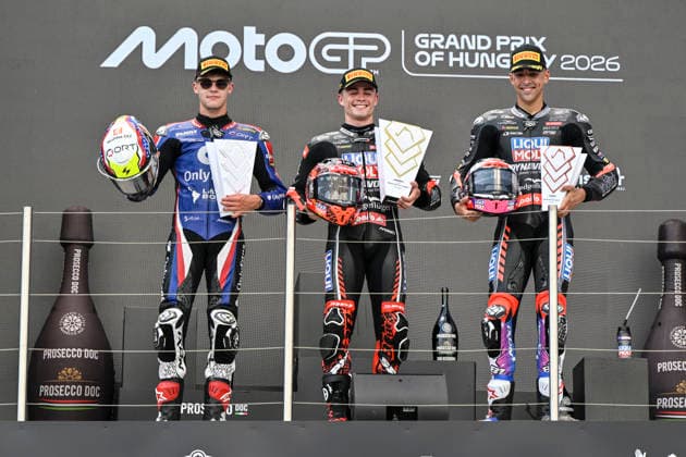 MOTO - MOTO 2 - HUNGARY GRAND PRIX 2026 Podium GONZALEZ Manuel (spa), Liqui Moly Dynavolt Intact GP, Kalex Moto2, portrait SALAC Filip (cze), OnlyFans American Racing Team, Kalex Moto2, portrait AGIUS Senna (aus), Liqui Moly Dynavolt Intact GP, Kalex Moto2, portrait during the 2026 Moto2 Grand Prix of Hungary , on Balaton Park circuit, from June 5 to 7, in Hungary - Balaton ParkHungary Copyright: xGIGIxSOLDANOx