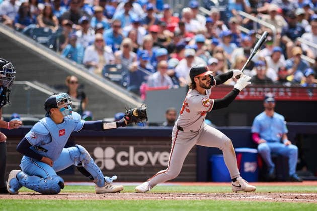 June 7, 2026, Toronto, On, Canada: Baltimore Orioles Blaze Alexander (23) hits an RBI double against the Toronto Blue Jays during fifth inning MLB, Baseball Herren, USA baseball action in Toronto, on Sunday, June 7, 2026. Canada News - June 7, 2026 - ZUMAc35_ 20260607_zaf_c35_009 Copyright: xSammyxKoganx