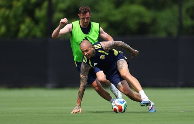 Lyndon Dykes of Scotland and Dominic Hyam of Scotland Scotland Training Session and press conference, PK, Pressekonferenz 2026 FIFA World Cup, WM, Weltmeisterschaft, Fussball Football, Atrium Health Performance Park, Charlotte, USA - 08 Jun 2026Charlotte Atrium Health Performance Park United States of America EDITORIAL USE ONLY No use with unauthorised audio, video, data, fixture lists, club league logos or live services. Online in-match use limited to 120 images, no video emulation. No use in betting, games or single club league player publications. Copyright: xMichaelxZemanek Shutterstockx 16917216fx