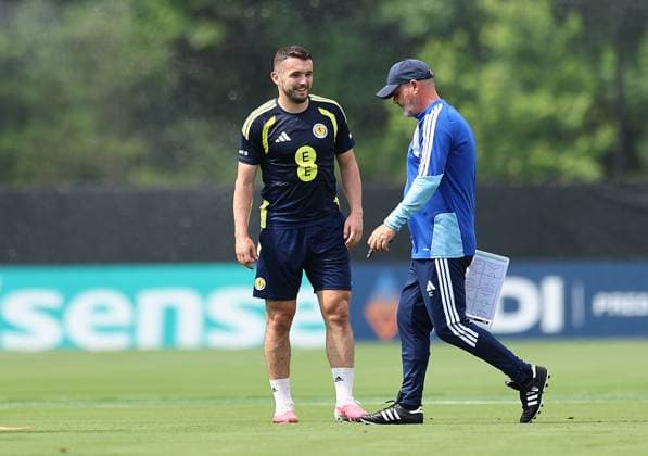 John McGinn of Scotland and Steve Clarke head coach of Scotland Scotland Training Session and press conference, PK, Pressekonferenz 2026 FIFA World Cup, WM, Weltmeisterschaft, Fussball Football, Atrium Health Performance Park, Charlotte, USA - 08 Jun 2026Charlotte Atrium Health Performance Park United States of America EDITORIAL USE ONLY No use with unauthorised audio, video, data, fixture lists, club league logos or live services. Online in-match use limited to 120 images, no video emulation. No use in betting, games or single club league player publications. Copyright: xMichaelxZemanek Shutterstockx 16917216gc