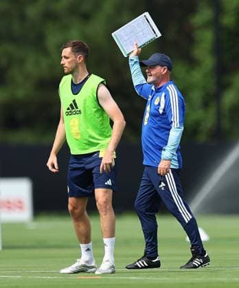 Dominic Hyam of Scotland and Steve Clarke head coach of Scotland Scotland Training Session and press conference, PK, Pressekonferenz 2026 FIFA World Cup, WM, Weltmeisterschaft, Fussball Football, Atrium Health Performance Park, Charlotte, USA - 08 Jun 2026Charlotte Atrium Health Performance Park United States of America EDITORIAL USE ONLY No use with unauthorised audio, video, data, fixture lists, club league logos or live services. Online in-match use limited to 120 images, no video emulation. No use in betting, games or single club league player publications. Copyright: xMichaelxZemanek Shutterstockx 16917216gj