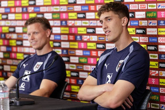SOCCER - FIFA World Cup, WM, Weltmeisterschaft, Fussball 2026, preview SANTA BARBARA,CALIFORNIA,USA,08.JUN.26 - SOCCER - FIFA World Cup 2026, USA, Mexico, Canada, preview, OEFB, Oesterreichischer Fussball-Bund, press conference, PK, Pressekonferenz team AUT. Image shows Patrick Pentz and Florian Wiegele (AUT). GEPAxpictures xArminxRauthner