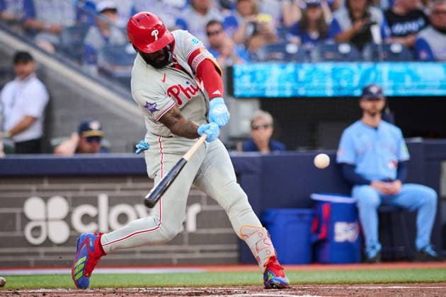 June 8, 2026, Toronto, On, Canada: Philadelphia Phillies Adolis Garcia (53) hits a two run home run against the Toronto Blue Jays during second inning MLB, Baseball Herren, USA baseball action in Toronto, on Monday, June 8, 2026. Canada News - June 8, 2026 - ZUMAc35_ 20260608_zaf_c35_253 Copyright: xSammyxKoganx