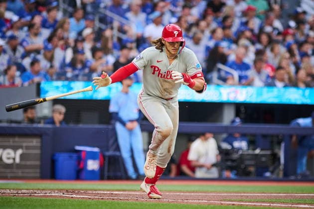 June 8, 2026, Toronto, On, Canada: Philadelphia Phillies Alec Bohm (28) sprints to home after hitting an RBI single during third inning MLB, Baseball Herren, USA baseball action against the Toronto Blue Jays, in Toronto, on Monday, June 8, 2026. Canada News - June 8, 2026 - ZUMAc35_ 20260608_zaf_c35_265 Copyright: xSammyxKoganx