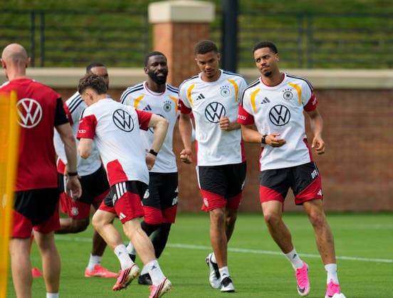 Antonio Ruediger Germany, 2 , Malick Thiaw Germany, 24 , and Felix Nmecha Germany, 23 take part in the first training session of the German national team at the training camp in North Carolina USA, German national soccer team, Base Camp, Winston Salem, 08 06 2026 USA, German national soccer team, Base Camp, Winston Salem, 08 06 2026 Winston Salem Copyright: xEibner-Pressefoto ScottxColemanx EP_SCN