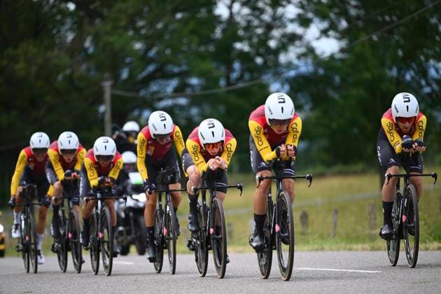 Tour Auvergne - Rhone-Alpes 2026 Stage 3 PERREUX, FRANCE - JUNE 09 : Coquard Bryan (FRA) of Cofidis, Buchmann Emanuel (GER) of Cofidis, Ferron Valentin (FRA) of Cofidis, Maisonobe Sam (FRA) of Cofidis, Rouland Louis (FRA) of Cofidis, Samitier Sergio (ESP) of Cofidis, Thomas Benjamin (FRA) of Cofidis during stage 3 of the 78th edition of Tour Auvergne - Rhone-Alpes an UCI World Tour 2.UWT Team Time Trial stage for Men Elite of 28.4 km with start in Perreux and finish in Perreux on June 9, 2026 in Perreux, France, 09 06 2026 ( Motordriver Guy De Vuyst - Perreux France Copyright: xVincentxKalutx