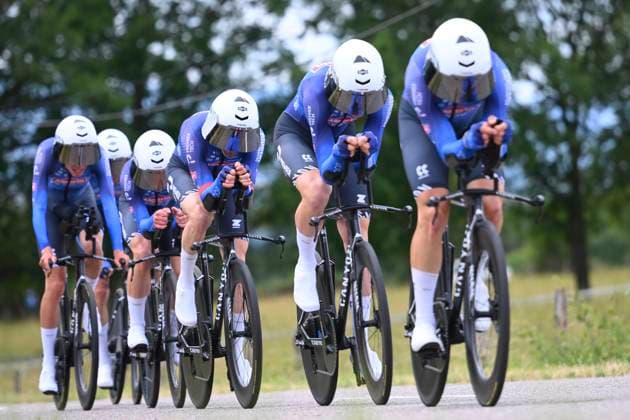 Tour Auvergne - Rhone-Alpes 2026 Stage 3 PERREUX, FRANCE - JUNE 09 : Uhlig Henri (GER) of Alpecin - Premier Tech, Belmans Lennert (BEL) of Alpecin - Premier Tech, Debruyne Ramses (BEL) of Alpecin - Premier Tech, Glivar Gal (SLO) of Alpecin - Premier Tech, Gogl Michael (AUT) of Alpecin - Premier Tech, Houle Hugo (CAN) of Alpecin - Premier Tech, Remijn Senna (NED) of Alpecin - Premier Tech during stage 3 of the 78th edition of Tour Auvergne - Rhone-Alpes an UCI World Tour 2.UWT Team Time Trial stage for Men Elite of 28.4 km with start in Perreux and finish in Perreux on June 9, 2026 in Perreux, France, 09 06 2026 ( Motordriver Guy De Vuyst - Perreux France Copyright: xVincentxKalutx