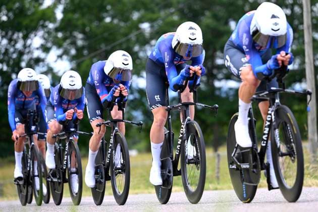 Tour Auvergne - Rhone-Alpes 2026 Stage 3 PERREUX, FRANCE - JUNE 09 : Uhlig Henri (GER) of Alpecin - Premier Tech, Belmans Lennert (BEL) of Alpecin - Premier Tech, Debruyne Ramses (BEL) of Alpecin - Premier Tech, Glivar Gal (SLO) of Alpecin - Premier Tech, Gogl Michael (AUT) of Alpecin - Premier Tech, Houle Hugo (CAN) of Alpecin - Premier Tech, Remijn Senna (NED) of Alpecin - Premier Tech during stage 3 of the 78th edition of Tour Auvergne - Rhone-Alpes an UCI World Tour 2.UWT Team Time Trial stage for Men Elite of 28.4 km with start in Perreux and finish in Perreux on June 9, 2026 in Perreux, France, 09 06 2026 ( Motordriver Guy De Vuyst - Perreux France Copyright: xVincentxKalutx