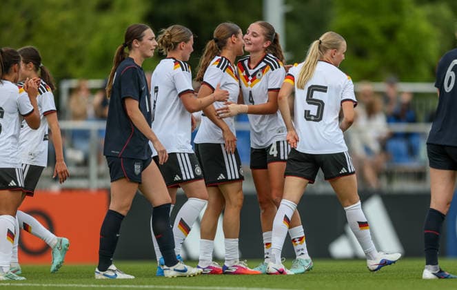 GER, Frankfurt, Germany U19 vs USA U19 friendly, Football, DFB, Season 2025 2026, DFB Campus, second game in picture Lina Szaraz Germany U19 Women 4 scores the 1 0 against the USA, goal, jubilation and joy , emotions DFB DFL REGULATIONS PROHIBIT ANY USE OF PHOTOGRAPHS AS IMAGE SEQUENCES AND OR QUASI VIDEO, 09 06 2026 Copyright: HMBxMedia HendrikxHamelau