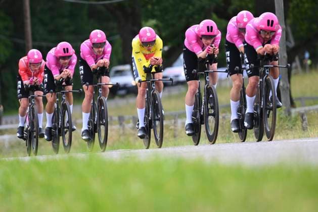 Tour Auvergne - Rhone-Alpes 2026 Stage 3 PERREUX, FRANCE - JUNE 09 : Healy Ben (IRL) of EF Education - Easypost, Baudin Alex (FRA) of EF Education - Easypost, Leonard Michael (CAN) of EF Education - Easypost, Mackellar Alastair (AUS) of EF Education - Easypost, Quinn Sean (USA) of EF Education - Easypost, Steinhauser Georg (GER) of EF Education - Easypost, Walker Max (GBR) of EF Education - Easypost during stage 3 of the 78th edition of Tour Auvergne - Rhone-Alpes an UCI World Tour 2.UWT Team Time Trial stage for Men Elite of 28.4 km with start in Perreux and finish in Perreux on June 9, 2026 in Perreux, France, 09 06 2026 ( Motordriver Guy De Vuyst - Perreux France Copyright: xVincentxKalutx