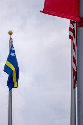 June 9, 2026, Boca Raton, Fl, USA: Flags fly outside FAU Stadium in Boca Raton, Florida, on Tuesday as CuraoÂßao held a closed training session ahead of its first‘ever FIFA World Cup, WM, Weltmeisterschaft, Fussball match, a Group E opener against Germany. Boca Raton USA - ZUMAc343 20260609_znp_c343_011 Copyright: xChrisxBeckettx