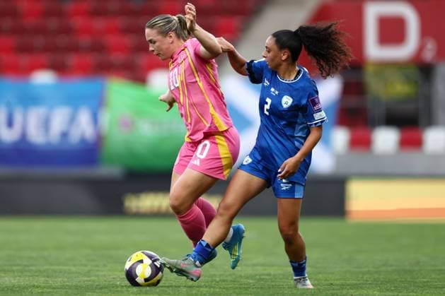 Kirsty Hanson of Scotland Women and Hili Shalom of Israel Women Israel Women v Scotland Women, FIFA 2027 Women s World Cup Qualifying, Football, Bozsnik Arena, Budapest, Hungary - 09 Jun 2026Budapest Bozsnik Arena Hungary EDITORIAL USE ONLY No use with unauthorised audio, video, data, fixture lists, club league logos or live services. Online in-match use limited to 120 images, no video emulation. No use in betting, games or single club league player publications. Copyright: xNikolaxKrstic Shutterstockx 16911191at