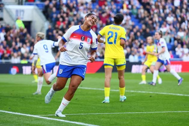 Jessica Carter of England celebrates scoring to make it 1-0 England Women v Ukraine Women, FIFA 2027 Women s World Cup Qualifying, Football, Hill Dickinson Stadium, Liverpool, UK - 09 Jun 2026Liverpool Hill Dickinson Stadium United Kingdom EDITORIAL USE ONLY No use with unauthorised audio, video, data, fixture lists, club league logos or live services. Online in-match use limited to 120 images, no video emulation. No use in betting, games or single club league player publications. Copyright: xPaulxCurrie Shutterstockx 16919205ae