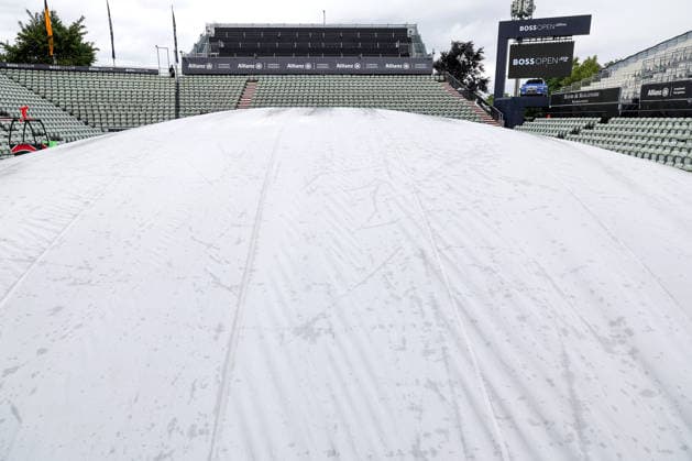 BAU 10 06 2026, Germany, Stuttgart, tennis, BOSS Open 2026, rain, rain feature, feature, empty courts, grass cover, cover
