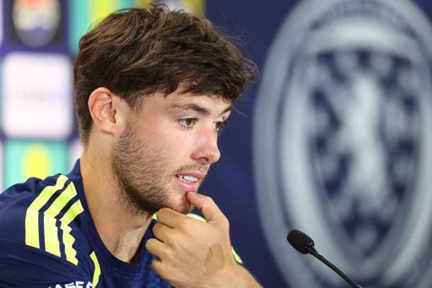 Aaron Hickey of Scotland Scotland Training Session and press conference, PK, Pressekonferenz 2026 FIFA World Cup, WM, Weltmeisterschaft, Fussball Football, Atrium Health Performance Park, Charlotte, USA - 10 Jun 2026Charlotte Atrium Health Performance Park United States of America EDITORIAL USE ONLY No use with unauthorised audio, video, data, fixture lists, club league logos or live services. Online in-match use limited to 120 images, no video emulation. No use in betting, games or single club league player publications. Copyright: xMichaelxZemanek Shutterstockx 16919987bw