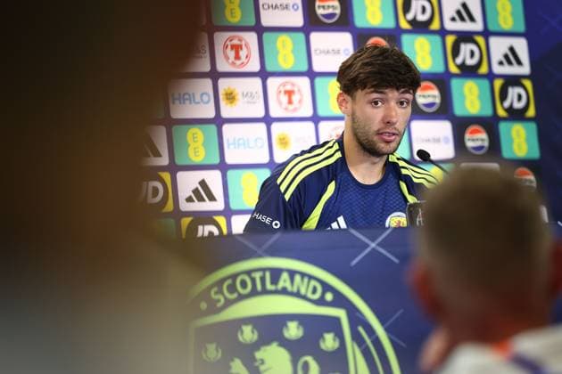 Aaron Hickey of Scotland Scotland Training Session and press conference, PK, Pressekonferenz 2026 FIFA World Cup, WM, Weltmeisterschaft, Fussball Football, Atrium Health Performance Park, Charlotte, USA - 10 Jun 2026Charlotte Atrium Health Performance Park United States of America EDITORIAL USE ONLY No use with unauthorised audio, video, data, fixture lists, club league logos or live services. Online in-match use limited to 120 images, no video emulation. No use in betting, games or single club league player publications. Copyright: xMichaelxZemanek Shutterstockx 16919987cm
