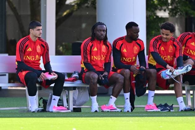 Belgium s Matias Fernandez-Pardo, Belgium s Jeremy Doku, Belgium s Amadou Onana and Belgium s Koni De Winter pictured during a training session of Belgian national soccer team Red Devils in their base camp, home of the Seattle Sounders, Renton, Seattle, USA, on Wednesday 10 June 2026. The Red Devils prepare for the 2026 FIFA World Cup, WM, Weltmeisterschaft, Fussball DIRKxWAEM x177039972x