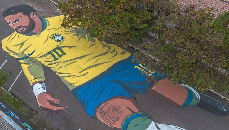 PAINEL NEYMAR JUNIOR COPA DO MUNDO ARTE An 850-meter mural depicting Brazil national soccer team player Neymar is seen on Joao Pessoa Street in the Patria neighborhood of Novo Hamburgo, Rio Grande do Sul state, Brazil, Wednesday, June 10, 2026. The artwork was conceived by Daniele Carvalho Batista, co-founder of Galeria 5 Galaxia, and painted by artists Rafael Jung, Nosg, Bart, Chimia, Joca and Jeferson during an event held on June 7. Photo: EVANDRO LEAL ENQUADRAR ESTADoO CONTEÃöDO Porto Alegre Rio Grande do Sul Brasil Copyright: xEVANDROxLEALx