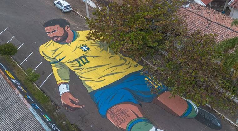 PAINEL NEYMAR JUNIOR COPA DO MUNDO ARTE An 850-meter mural depicting Brazil national soccer team player Neymar is seen on Joao Pessoa Street in the Patria neighborhood of Novo Hamburgo, Rio Grande do Sul state, Brazil, Wednesday, June 10, 2026. The artwork was conceived by Daniele Carvalho Batista, co-founder of Galeria 5 Galaxia, and painted by artists Rafael Jung, Nosg, Bart, Chimia, Joca and Jeferson during an event held on June 7. Photo: EVANDRO LEAL ENQUADRAR ESTADoO CONTEÃöDO Porto Alegre Rio Grande do Sul Brasil Copyright: xEVANDROxLEALx