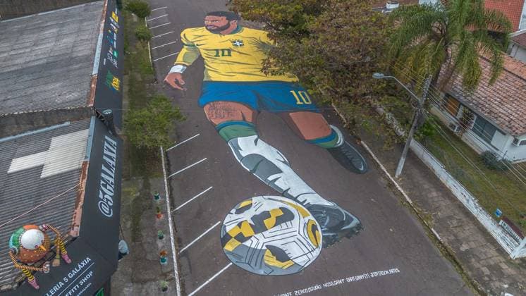 PAINEL NEYMAR JUNIOR COPA DO MUNDO ARTE An 850-meter mural depicting Brazil national soccer team player Neymar is seen on Joao Pessoa Street in the Patria neighborhood of Novo Hamburgo, Rio Grande do Sul state, Brazil, Wednesday, June 10, 2026. The artwork was conceived by Daniele Carvalho Batista, co-founder of Galeria 5 Galaxia, and painted by artists Rafael Jung, Nosg, Bart, Chimia, Joca and Jeferson during an event held on June 7. Photo: EVANDRO LEAL ENQUADRAR ESTADoO CONTEÃöDO Porto Alegre Rio Grande do Sul Brasil Copyright: xEVANDROxLEALx