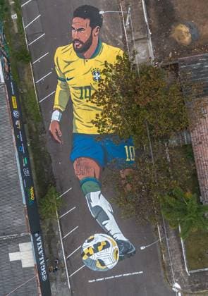 PAINEL NEYMAR JUNIOR COPA DO MUNDO ARTE An 850-meter mural depicting Brazil national soccer team player Neymar is seen on Joao Pessoa Street in the Patria neighborhood of Novo Hamburgo, Rio Grande do Sul state, Brazil, Wednesday, June 10, 2026. The artwork was conceived by Daniele Carvalho Batista, co-founder of Galeria 5 Galaxia, and painted by artists Rafael Jung, Nosg, Bart, Chimia, Joca and Jeferson during an event held on June 7. Photo: EVANDRO LEAL ENQUADRAR ESTADoO CONTEÃöDO Porto Alegre Rio Grande do Sul Brasil Copyright: xEVANDROxLEALx