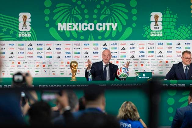 Fußball, FIFA WM 2026, Pressekonferenz in Mexiko-City mit Gianni Infantino #2 MEXICO CITY, MEXICO - JUNE 10: FIFA President Gianni Infantino speaks to the media during a FIFA World Cup, WM, Weltmeisterschaft, Fussball 2026 Opening press conference, PK, Pressekonferenz on June 10, 2026 in Mexico City, Mexico. Copyright: xVCGx 111647483440