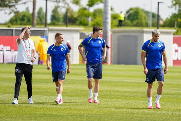 June 11, 2026, Toronto, Ciudad de Mexico, Canada: Amar MEMIC 15, Benjamin TAHIROVIC 06 and Ermedin DEMIROVIC 10 of Bosnia and Herzegovina national football team warms-up during the training day ahead the 2026 FIFA World Cup, WM, Weltmeisterschaft, Fussball Group B match against Canada at Centennial Park. on June 11, 2026 in Toronto, Canada. Toronto Canada - ZUMAe321 20260611_zsa_e321_040 Copyright: xLeonardoxRamirezx