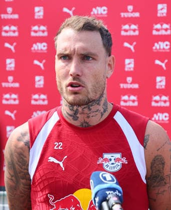 RB Leipzig Training, Bundesliga, Leipzig, August 25, 2026, Cottaweg Training Center, Soccer, Bundesliga, RB LEIPZIG Training, Preseason Preparation for the 2026–27 Season, Pictured: David Raum (22), RB Leipzig held a press conference after training, Picture Point