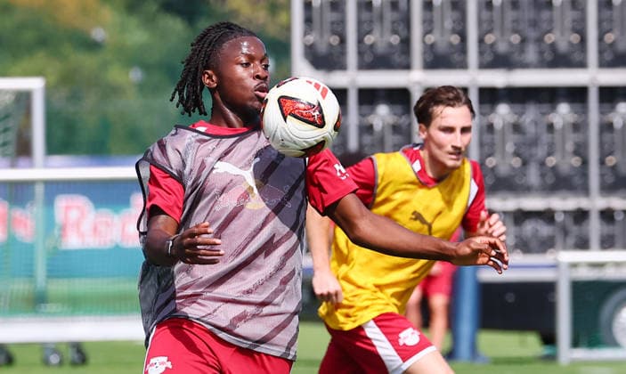 RB Leipzig Training, Bundesliga, Leipzig, August 25, 2026, Cottaweg Training Center, Bundesliga Soccer, RB LEIPZIG Training, Preseason for the 2026–27 Season, Pictured: Johan Bakayoko (11), RB Leipzig in action, Picture Point