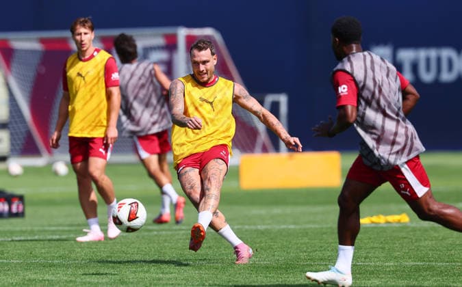 RB Leipzig Training, Bundesliga, Leipzig, August 25, 2026, Cottaweg Training Center, Soccer, Bundesliga, RB Leipzig Training, Preseason for the 2026–27 Season, Pictured: David Raum 22, RB Leipzig, Picture Point