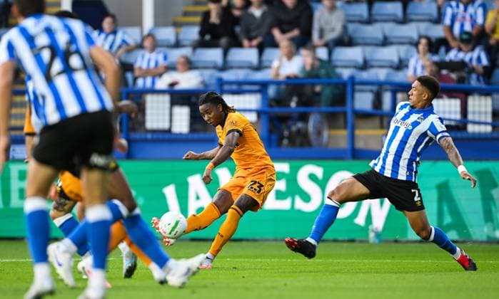 Tawanda Chirewa of Wolverhampton Wanderers cross causes chaos in the Sheffield Wednesday penalty area as Sil Swinkels of Sheffield Wednesday scores an own goal 0-1 Sheffield Wednesday v Wolverhampton Wanderers, EFL Carabao Cup, Second Round, Football, Hillsborough, Sheffield, UK - 25 Aug 2026Sheffield Hillsborough United Kingdom EDITORIAL USE ONLY No use with unauthorised audio, video, data, fixture lists, club league logos or live services. Online in-match use limited to 120 images, no video emulation. No use in betting, games or single club league player publications. Copyright: xGreigxCowie Shutterstockx 17114999aa