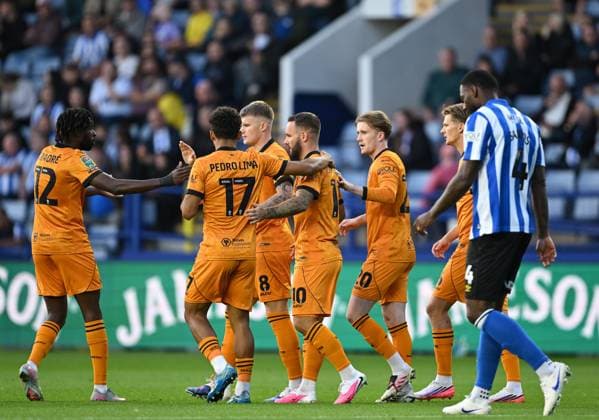 Tawanda Chirewa of Wolverhampton Wanderers cross causes chaos in the Sheffield Wednesday penalty area as Sil Swinkels of Sheffield Wednesday scores an own goal 0-1, as the Wolves players celebrate Sheffield Wednesday v Wolverhampton Wanderers, EFL Carabao Cup, Second Round, Football, Hillsborough, Sheffield, UK - 25 Aug 2026Sheffield Hillsborough United Kingdom EDITORIAL USE ONLY No use with unauthorised audio, video, data, fixture lists, club league logos or live services. Online in-match use limited to 120 images, no video emulation. No use in betting, games or single club league player publications. Copyright: xGreigxCowie Shutterstockx 17114999ad