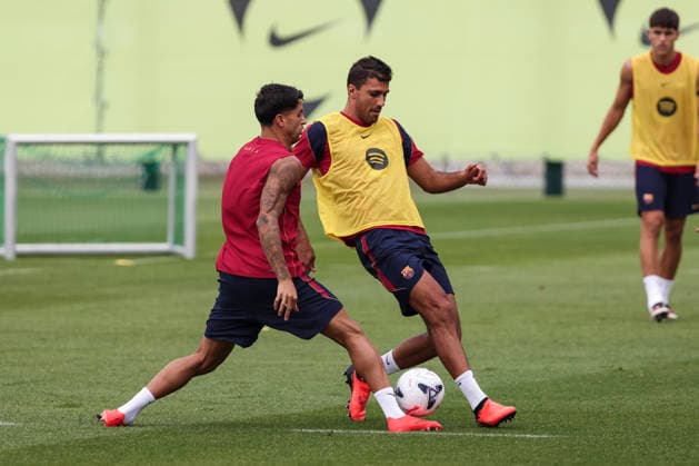 August 26, 2026, Sant Joan Despi, Barcelona, Spain: Rodri and Joao Cancelo during the training day of FC Barcelona, Barca ahead the Spanish League, Laliga EA Sports, football match against Athletic Club at Ciudad Esportiva Joan Gamper on August 26, 2026 in Sant Joan Despi, Barcelona, Spain. FC Barcelona Training And press conference, PK, Pressekonferenz - LaLiga EA Sports - ZUMAa181 20260826_zaa_a181_011 Copyright: xJavierxBorregox