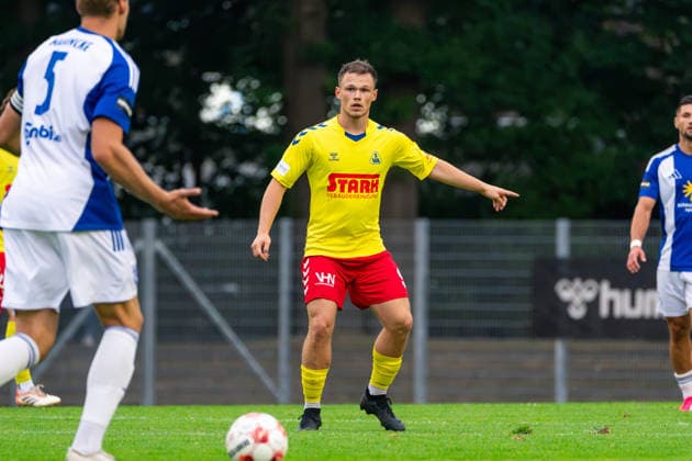 Tobias Fagerström, SV Atlas Delmenhorst, 9-finger gesture, German soccer, Regionalliga Nord, 2026–27 season, Matchday 5, August 26, 2026, SV Atlas Delmenhorst vs. BSV Kickers Emden, Stadium on Düsternortstraße, Delmenhorst, Lower Saxony Copyright: xLeonxFrickx