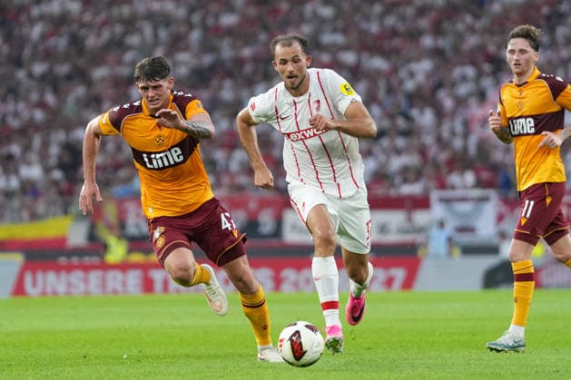Max Rosenfelder, SC Freiburg, 37 with the ball, Germany, soccer, UEFA Conference League, playoffs, second leg, 2026–2027, SC Freiburg vs. Motherwell FC, August 27, 2026, Europa-Park Stadium, Freiburg, Freiburg, Europa-Park Stadium, Baden-Württemberg, Germany Copyright: xArnexAmbergx