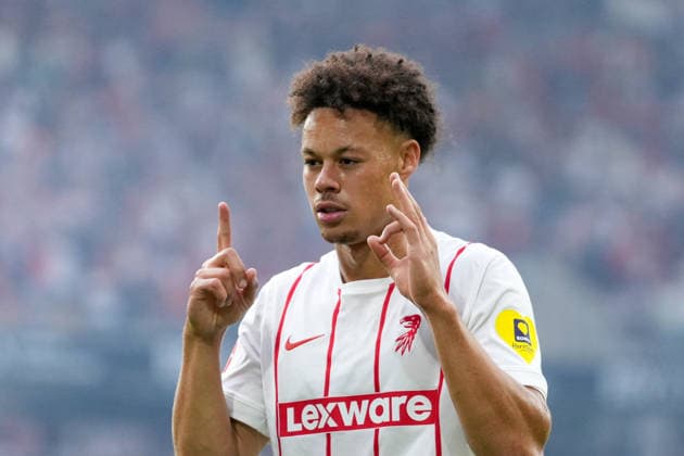 Derry Scherhant SC Freiburg, 07 Goal celebration, Emotions, Shot on goal, Finish, Goal scored, Goal, Goal, Germany, Soccer, UEFA Conference League, Playoffs, Second leg, 2026–2027, SC Freiburg vs. Motherwell FC, August 27, 2026, Europa-Park Stadium, Freiburg, Freiburg, Europa-Park Stadium, Baden-Württemberg, Germany Copyright: xArnexAmbergx