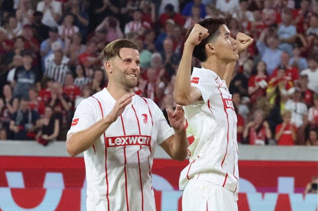 August 27, 2026, xrekx, Soccer Conference League Qualifiers, SC Freiburg vs. FC Motherwell, Lucas Hoeler, SC Freiburg, celebrating the goal scored by Keisuke Goto, SC Freiburg, 4–1, Freiburg
