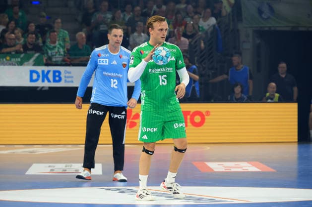 August 27, 2026, GER Germany, Handball, 1st Bundesliga, August 27, 2026, 2026–2027 season, Berlin, Füchse Berlin vs. Melsungen-Palicka, Andreas Füchse Berlin 12, Tobias Grondahl Füchse Berlin 15, Max-Schmeling-Halle, Berlin, Germany Copyright: xNordphotox xEnglerx