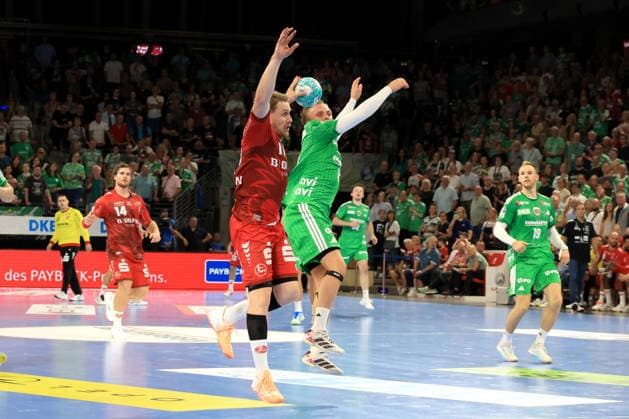August 27, 2026, GER Germany, Handball, 1st Bundesliga, August 27, 2026, 2026–2027 Season, Berlin, Fuechse Berlin vs. Melsungen; Tobias Grondahl (Fuechse Berlin) 15, Dimitri Ignatow (MT Melsungen) 11; Max Schmeling Hall, Berlin, Germany Copyright: xNordphotox xEnglerx