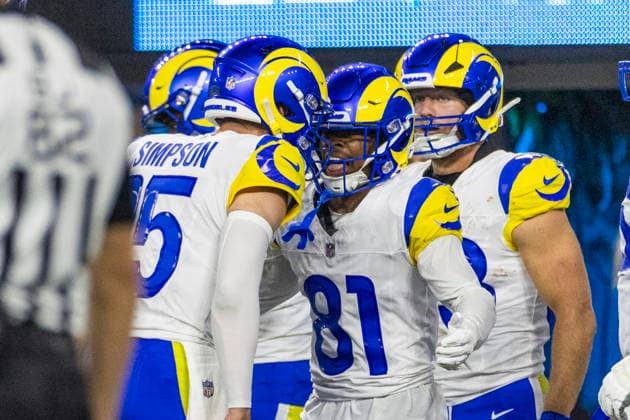August 27, 2026, Inglewood, California, USA: Los Angeles Rams Wide Receiver Brennan Presley (81) celebrates after scoring a touchdown against Los Angeles Chargers during an NFL, American Football Herren, USA football preseason game, in Inglewood, Calif. on Thursday August 27, 2026. NHL, Eishockey Herren, USA 2026: LA Rams 20:18 LA Chargers - ZUMAc68_ 20260827_zaf_c68_023 Copyright: xRingoxChiux