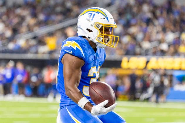 August 27, 2026, Inglewood, California, USA: Los Angeles Chargers Running Back Gregory Desrosiers (31) celebrates after scoring against Los Angeles Rams during an NFL, American Football Herren, USA football preseason game, in Inglewood, Calif. on Thursday August 27, 2026. NHL, Eishockey Herren, USA 2026: LA Rams 20:18 LA Chargers - ZUMAc68_ 20260827_zaf_c68_032 Copyright: xRingoxChiux