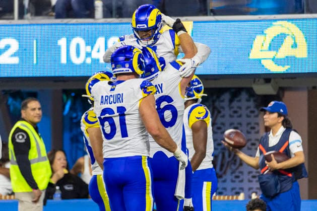 August 27, 2026, Inglewood, California, USA: Los Angeles Rams Wide Receiver Brennan Presley (81) celebrates after scoring a touchdown against Los Angeles Chargers during an NFL, American Football Herren, USA football preseason game, in Inglewood, Calif. on Thursday August 27, 2026. NHL, Eishockey Herren, USA 2026: LA Rams 20:18 LA Chargers - ZUMAc68_ 20260827_zaf_c68_034 Copyright: xRingoxChiux
