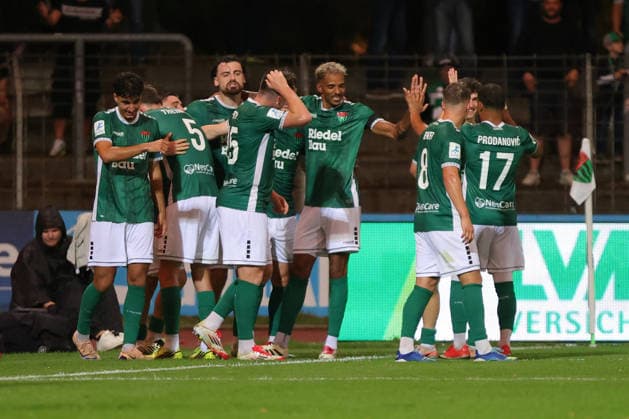 August 28, 2026, Soccer, Men s, 2026–2027 Season, Bavarian Regional League, Matchday 6: FC Schweinfurt 05 vs. SpVgg Greuther Fürth II; Schweinfurt celebrates the 4–0 victory thanks to Philipp Hack (FC Schweinfurt 05), 07 Schweinfurt Riedel Bau Arena at Sachs Stadio, Bavaria, Lower Franconia, Germany
