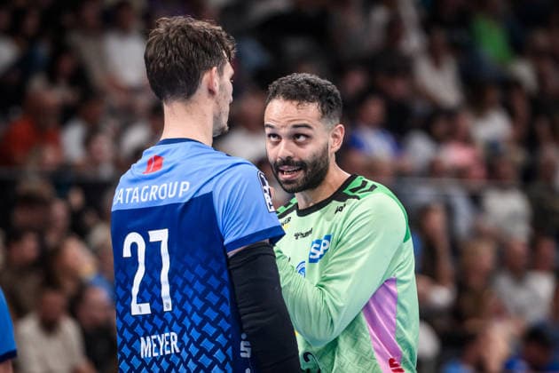 Mohamed Essam Moustafa El Tayar, TVB Stuttgart, 12, with Philipp Meyer, TVB Stuttgart, 27, GER, TVB Stuttgart vs. Bergischer HC, Opel HBL, Handball, Bundesliga, Matchday 1, 2026–2027 season, August 28, 2026 GER, TVB Stuttgart Bergischer HC, Opel HBL, Handball, Bundesliga, Matchday 1, 2026–2027 season, August 28, 2026 Stuttgart Copyright: xSandyxDinkelackerx EP_SDR