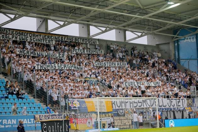 CFC vs. FC Carl Zeiss Jena, August 28, 2026, Chemnitz, eins Stadion on Gellertstrasse, Sports, Soccer, Northeast Regional League 2026–2027, Matchday 7, CFC, CFC vs. FC Carl Zeiss Jena: Protest against the promotion rules, Chemnitz, Saxony, Germany